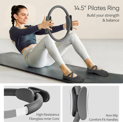 Pilates Kit, Home Pilates Workout Kit for Women, Pilates Equipment with 14.5" Pilates Ring and Ball, Resistance Bands, Ankle Weights, Sliders & Grip Socks for Home Workouts
