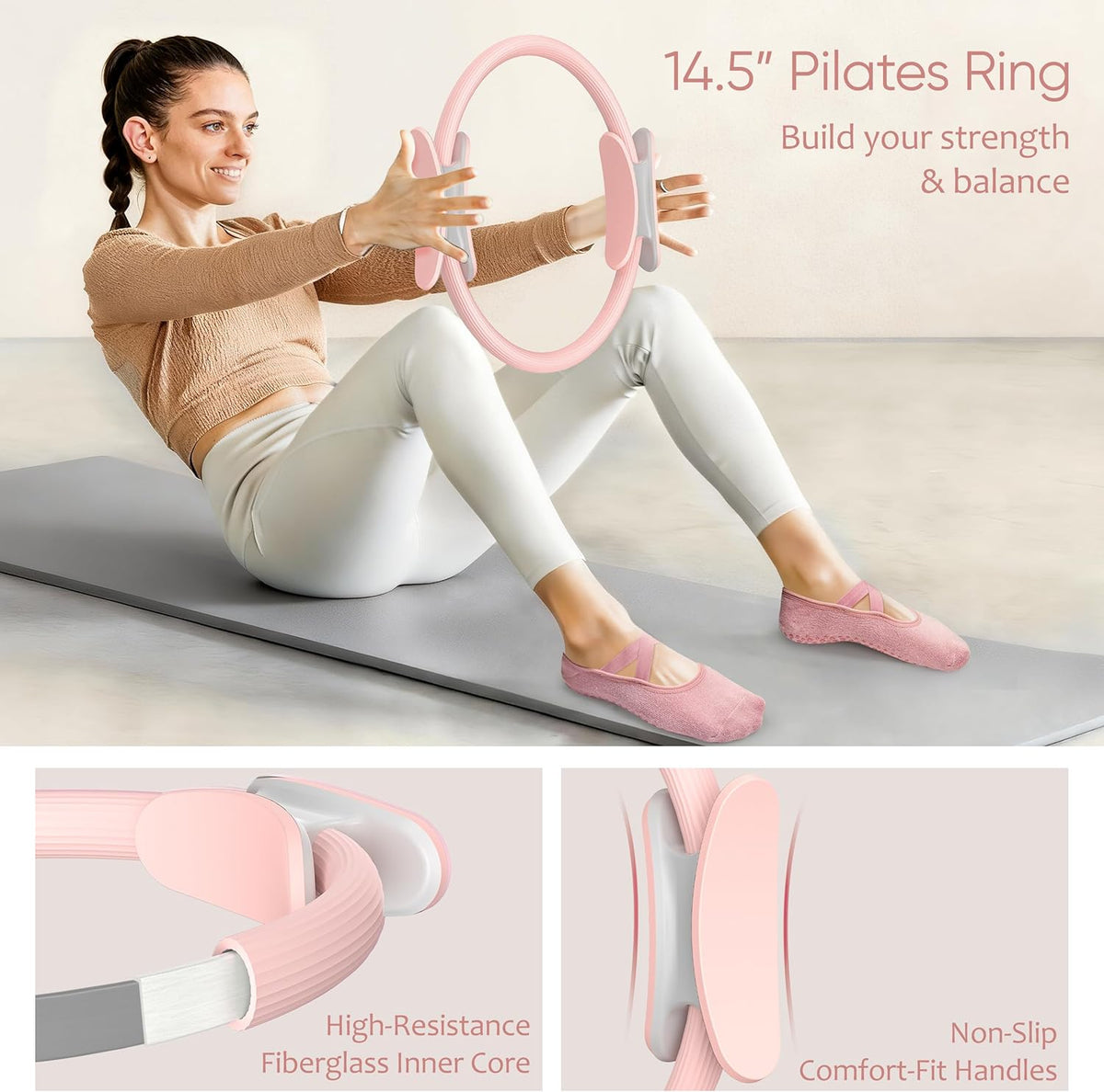 Pilates Kit, Home Pilates Workout Kit for Women, Pilates Equipment with 14.5" Pilates Ring and Ball, Resistance Bands, Ankle Weights, Sliders & Grip Socks for Home Workouts