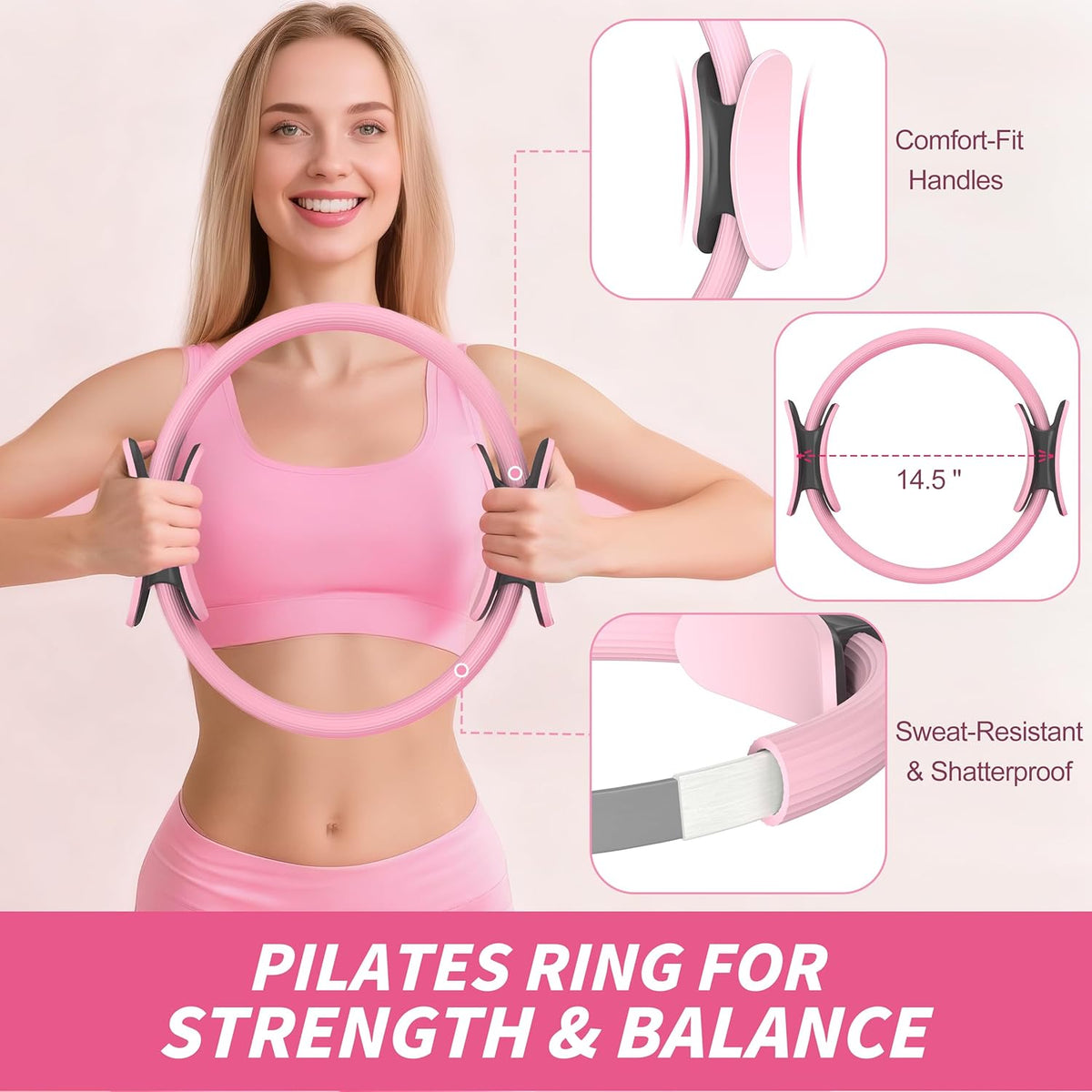Pilates Kit, Home Pilates Workout Kit for Women, Pilates Equipment with 14.5" Pilates Ring and Ball, Resistance Bands, Ankle Weights, Sliders & Grip Socks for Home Workouts