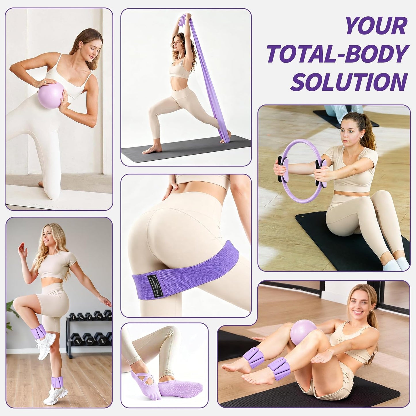 Pilates Kit, Home Pilates Workout Kit for Women, Pilates Equipment with 14.5" Pilates Ring and Ball, Resistance Bands, Ankle Weights, Sliders & Grip Socks for Home Workouts