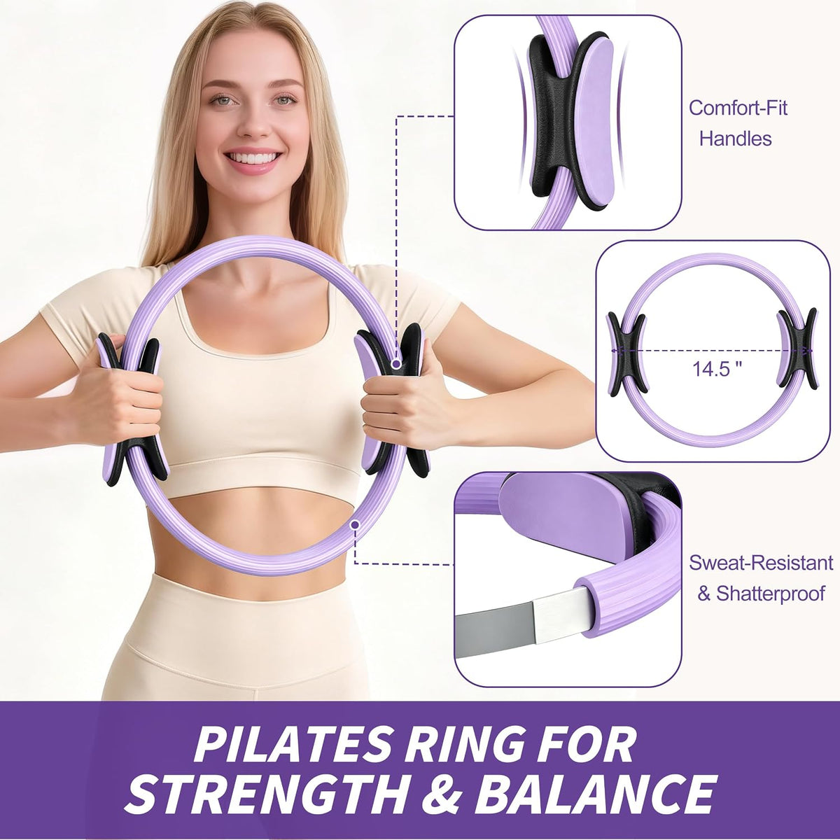 Pilates Kit, Home Pilates Workout Kit for Women, Pilates Equipment with 14.5" Pilates Ring and Ball, Resistance Bands, Ankle Weights, Sliders & Grip Socks for Home Workouts