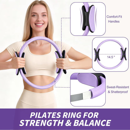 Pilates Kit, Home Pilates Workout Kit for Women, Pilates Equipment with 14.5" Pilates Ring and Ball, Resistance Bands, Ankle Weights, Sliders & Grip Socks for Home Workouts