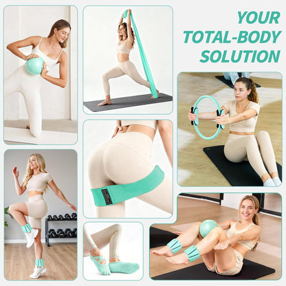 Pilates Kit, Home Pilates Workout Kit for Women, Pilates Equipment with 14.5" Pilates Ring and Ball, Resistance Bands, Ankle Weights, Sliders & Grip Socks for Home Workouts