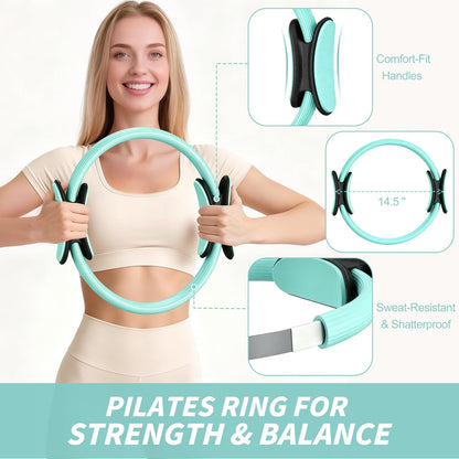 Pilates Kit, Home Pilates Workout Kit for Women, Pilates Equipment with 14.5" Pilates Ring and Ball, Resistance Bands, Ankle Weights, Sliders & Grip Socks for Home Workouts