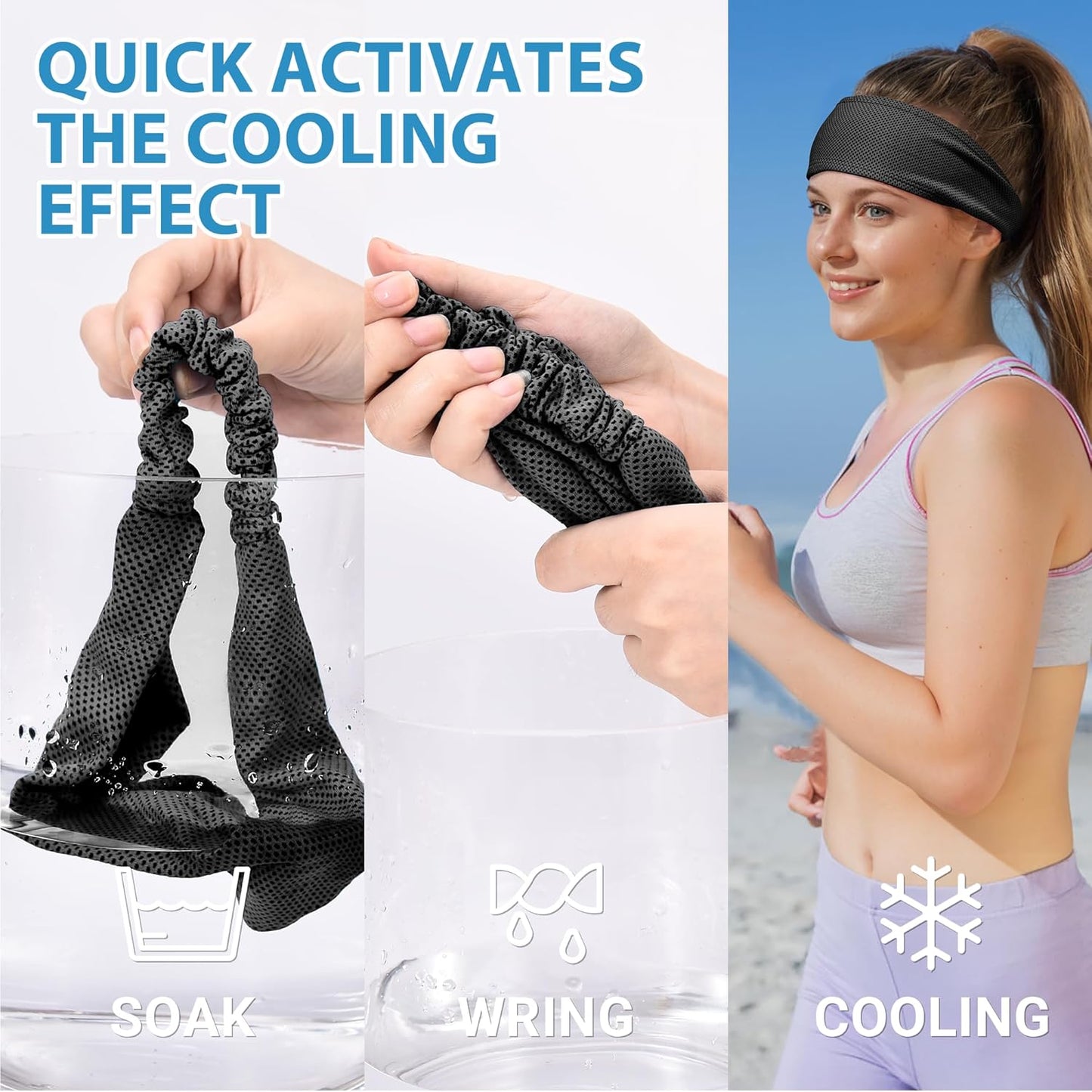 Cooling Headbands for Women, Instant Cooling Moisture Wicking Non-Slip Sweatbands for Women Running Fitness Yoga