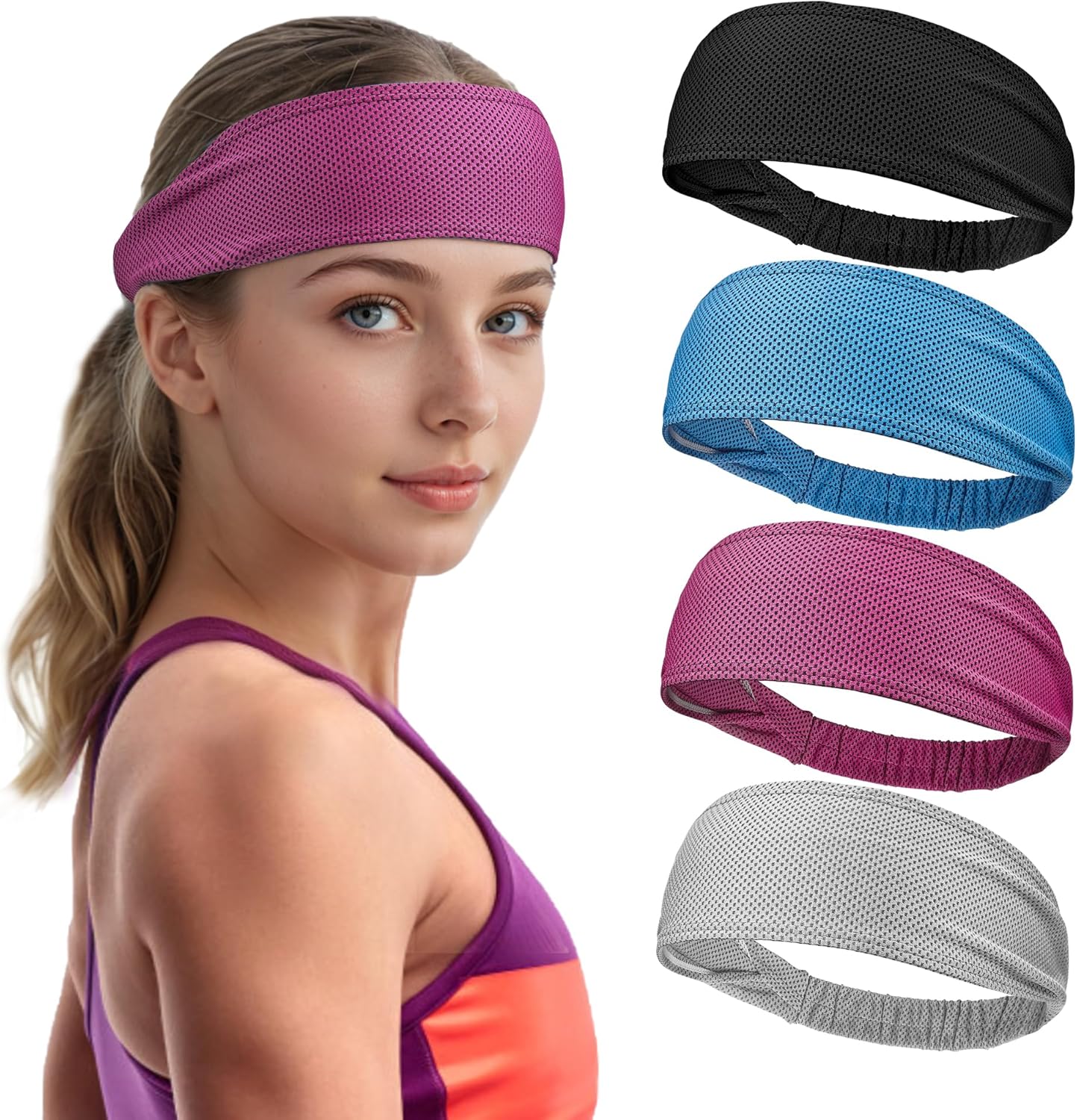 Cooling Headbands for Women, Instant Cooling Moisture Wicking Non-Slip Sweatbands for Women Running Fitness Yoga