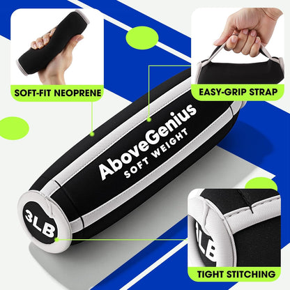 Hand Weights for Women Men, 6pc Soft Dumbbell Set (1lb 2lb 3lb 4lb) Walking Weights with Hand Straps, Comfortable Iron Sand Filled Dumbbells for At Home Workout, Running, Yoga, Pilates, Physical Therapy, 12lbs/18lbs Total