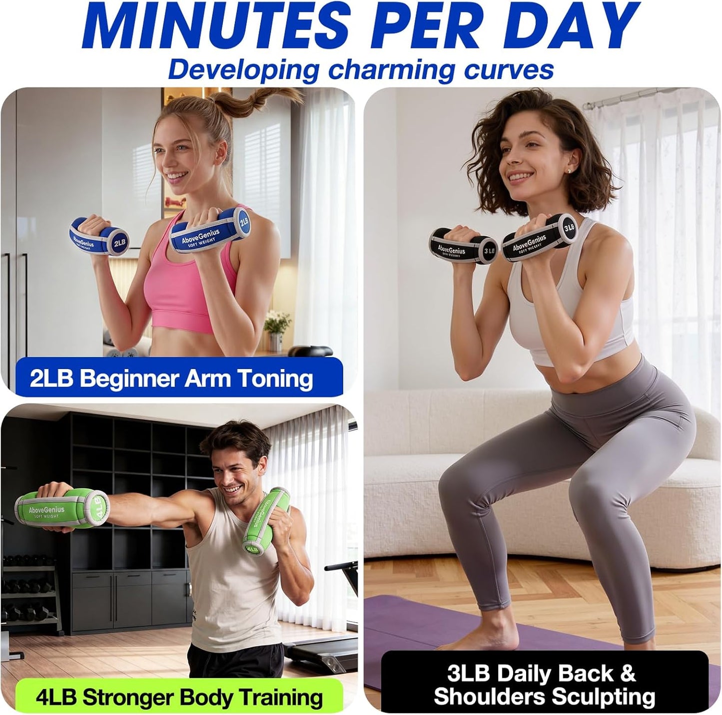 Hand Weights for Women Men, 6pc Soft Dumbbell Set (1lb 2lb 3lb 4lb) Walking Weights with Hand Straps, Comfortable Iron Sand Filled Dumbbells for At Home Workout, Running, Yoga, Pilates, Physical Therapy, 12lbs/18lbs Total