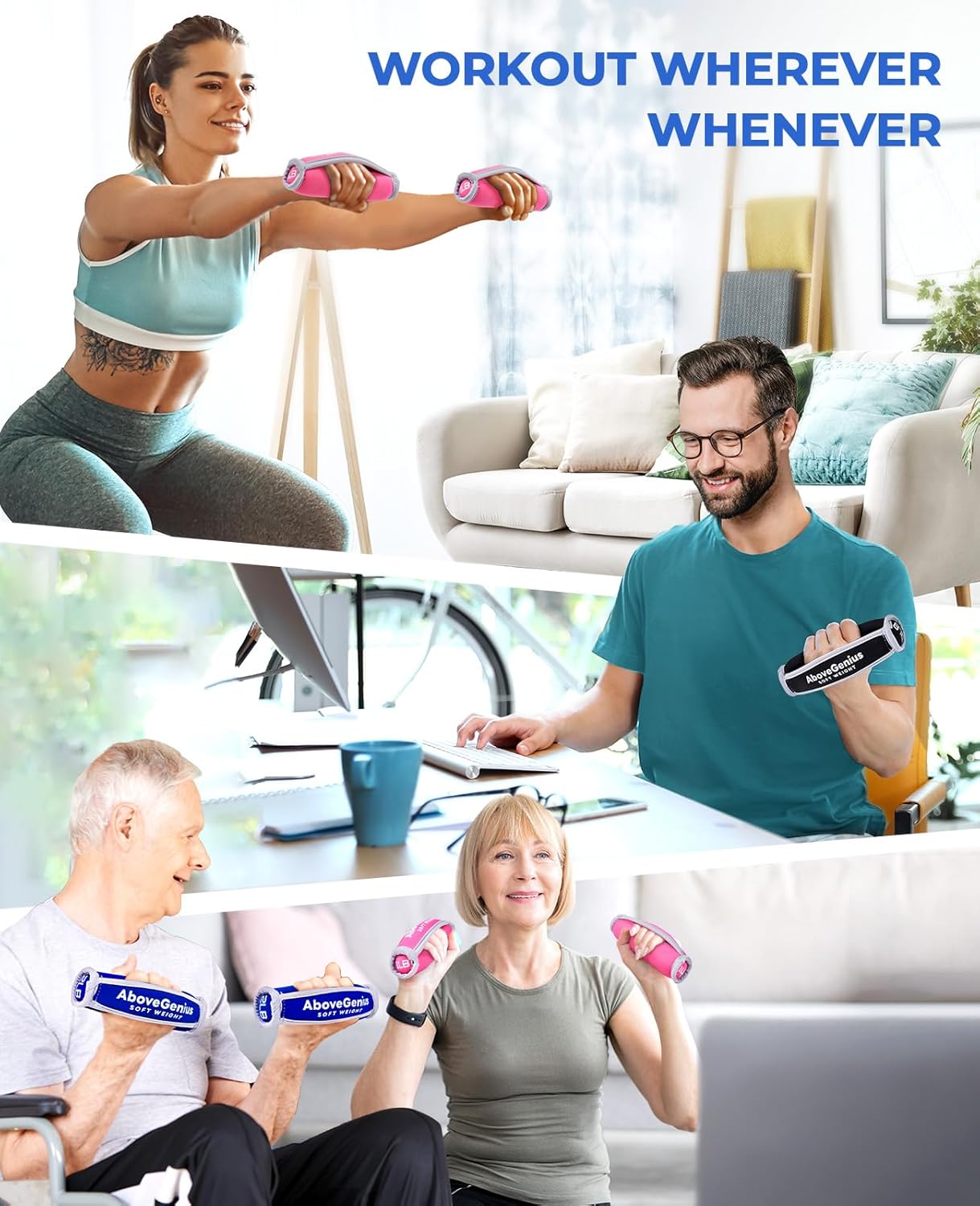 Hand Weights for Women Men, 6pc Soft Dumbbell Set (1lb 2lb 3lb 4lb) Walking Weights with Hand Straps, Comfortable Iron Sand Filled Dumbbells for At Home Workout, Running, Yoga, Pilates, Physical Therapy, 12lbs/18lbs Total