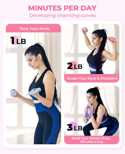 Hand Weights for Women Men, 6pc Soft Dumbbell Set (1lb 2lb 3lb 4lb) Walking Weights with Hand Straps, Comfortable Iron Sand Filled Dumbbells for At Home Workout, Running, Yoga, Pilates, Physical Therapy, 12lbs/18lbs Total