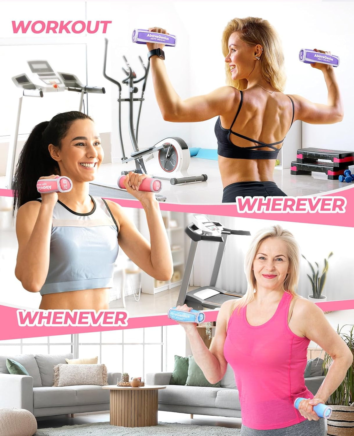 Hand Weights for Women Men, 6pc Soft Dumbbell Set (1lb 2lb 3lb 4lb) Walking Weights with Hand Straps, Comfortable Iron Sand Filled Dumbbells for At Home Workout, Running, Yoga, Pilates, Physical Therapy, 12lbs/18lbs Total