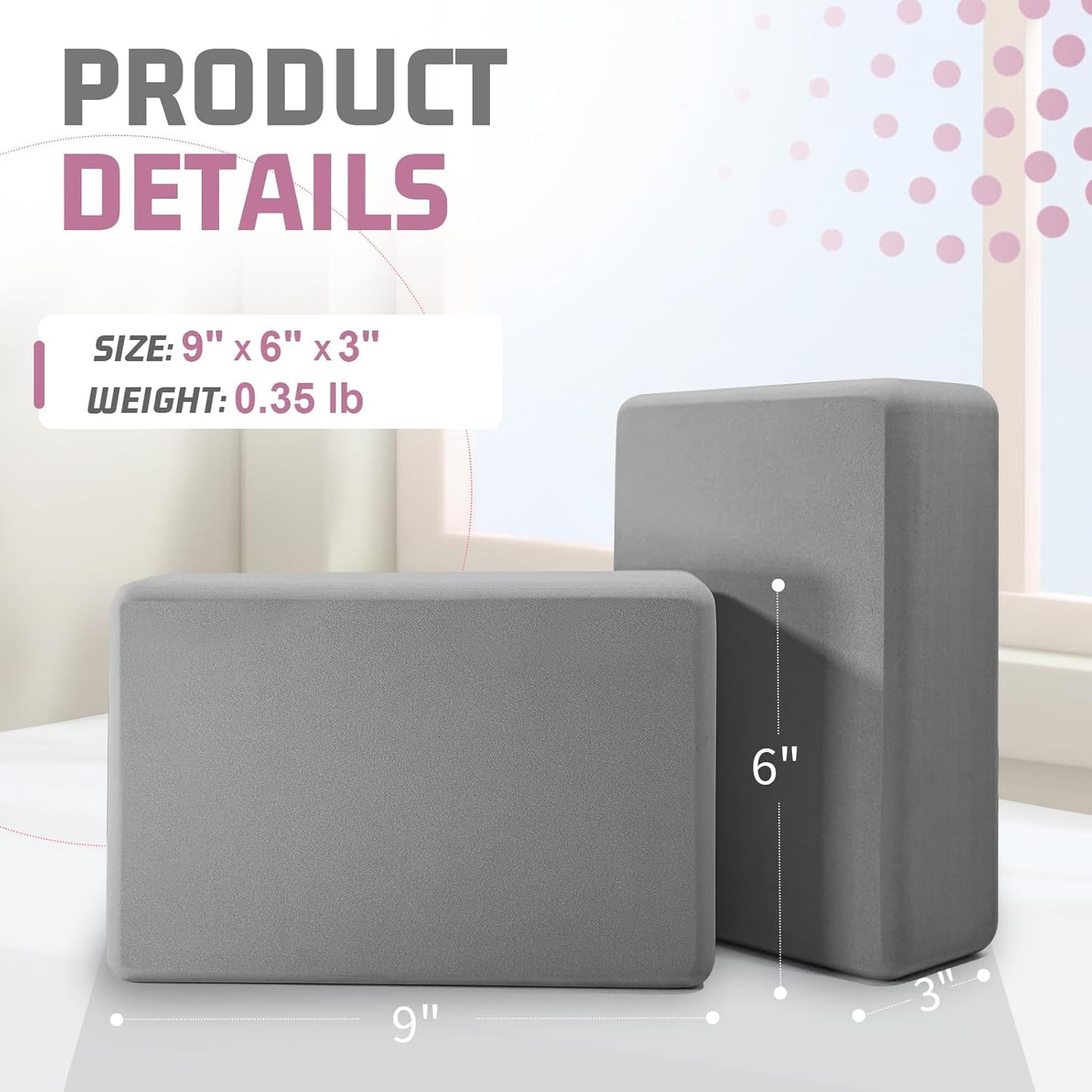 Foam Block Supportive Latex-Free with Rounded Edges, Non-Slip Exercise Blocks for Pilates, Meditation, Balance, Stretching and Deep Poses
