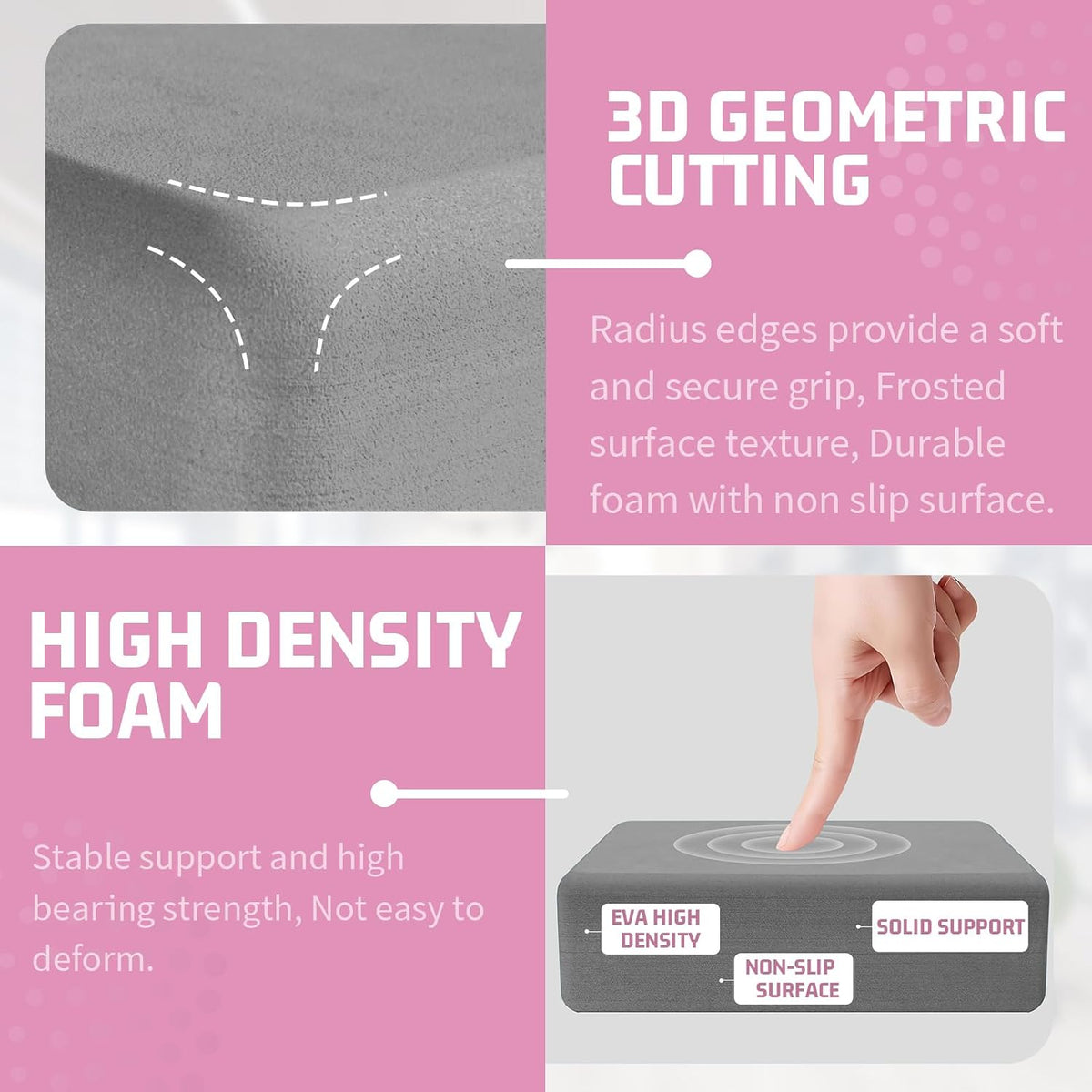 Foam Block Supportive Latex-Free with Rounded Edges, Non-Slip Exercise Blocks for Pilates, Meditation, Balance, Stretching and Deep Poses