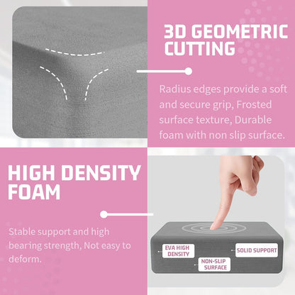 Foam Block Supportive Latex-Free with Rounded Edges, Non-Slip Exercise Blocks for Pilates, Meditation, Balance, Stretching and Deep Poses