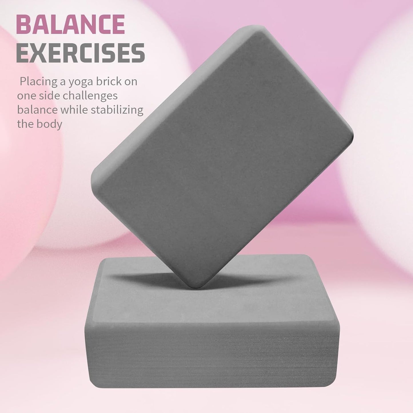 Foam Block Supportive Latex-Free with Rounded Edges, Non-Slip Exercise Blocks for Pilates, Meditation, Balance, Stretching and Deep Poses