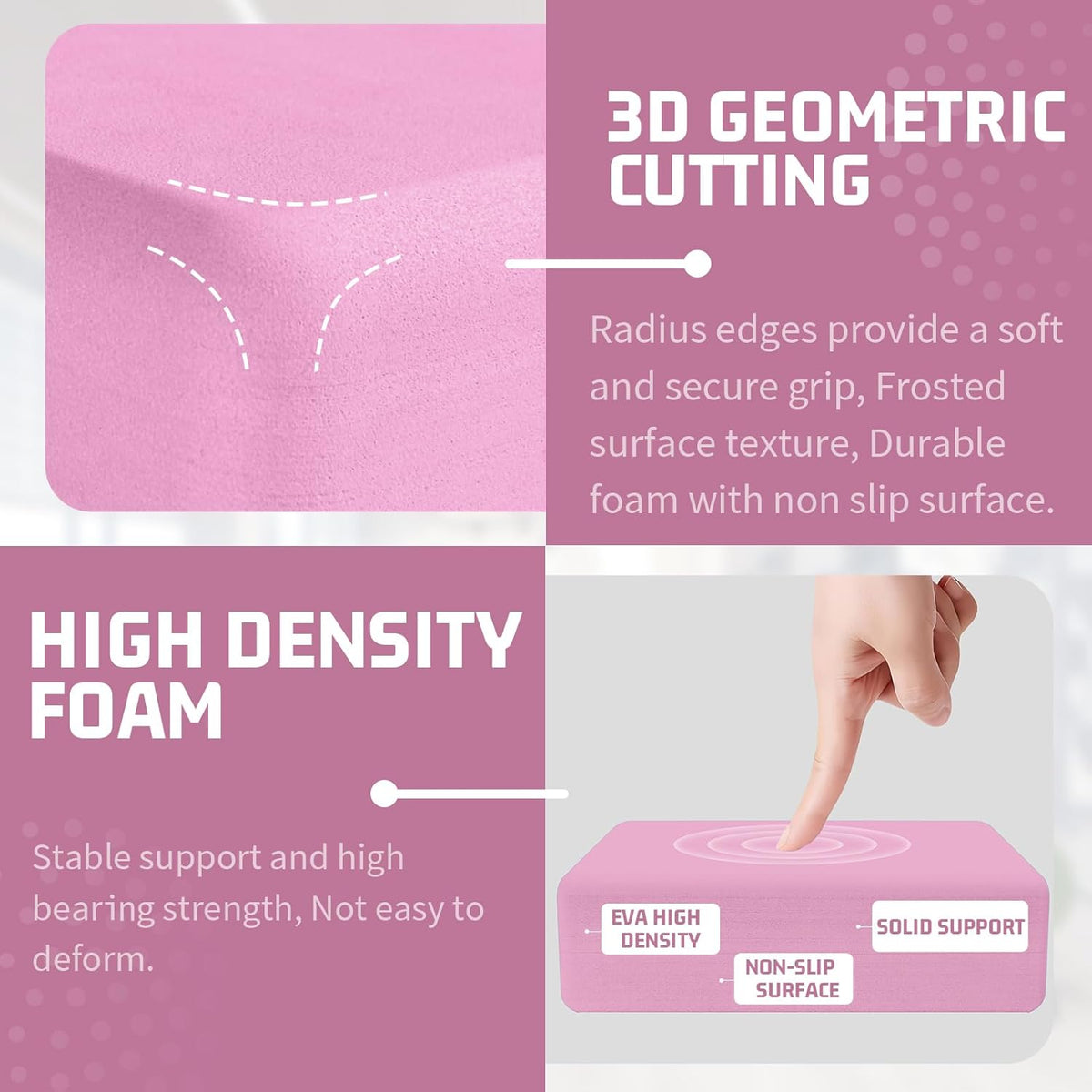 Foam Block Supportive Latex-Free with Rounded Edges, Non-Slip Exercise Blocks for Pilates, Meditation, Balance, Stretching and Deep Poses