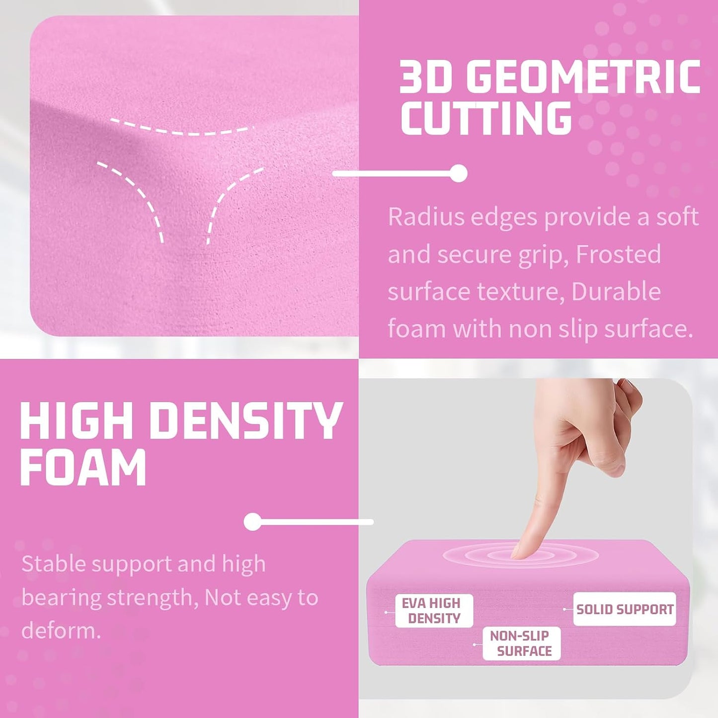 Foam Block Supportive Latex-Free with Rounded Edges, Non-Slip Exercise Blocks for Pilates, Meditation, Balance, Stretching and Deep Poses