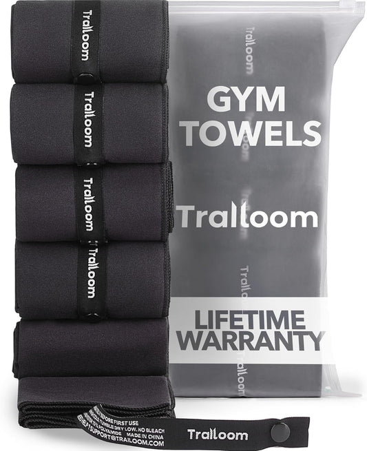 Microfiber Gym Towels, Quick Dry, Highly Absorbing, Odor-Free | Men & Women - Workout Sweat Sports Towel for Hot Yoga, Tennis, Running, Exercise, Working Out, Camping, Set of 5