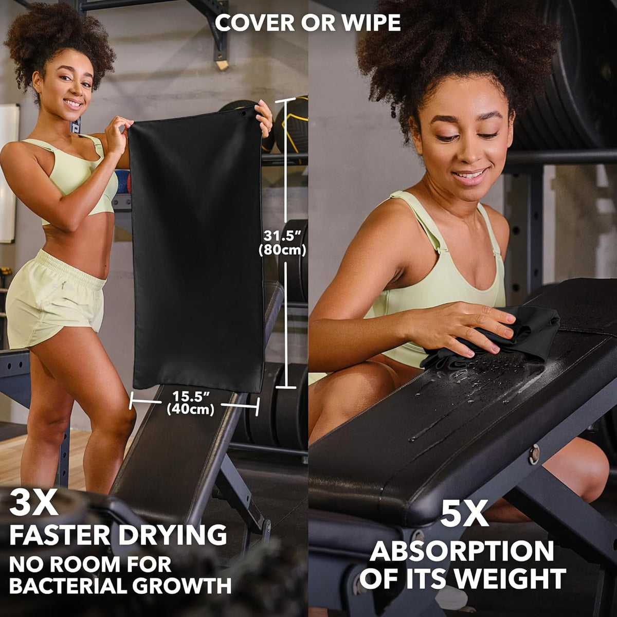 Microfiber Gym Towels, Quick Dry, Highly Absorbing, Odor-Free | Men & Women - Workout Sweat Sports Towel for Hot Yoga, Tennis, Running, Exercise, Working Out, Camping, Set of 5