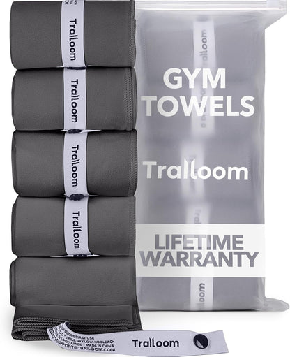 Microfiber Gym Towels, Quick Dry, Highly Absorbing, Odor-Free | Men & Women - Workout Sweat Sports Towel for Hot Yoga, Tennis, Running, Exercise, Working Out, Camping, Set of 5