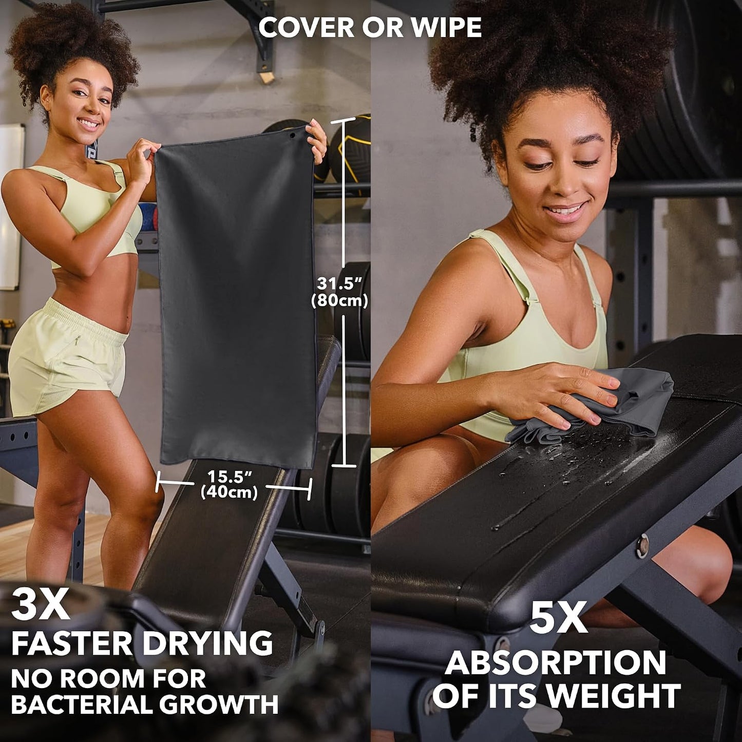 Microfiber Gym Towels, Quick Dry, Highly Absorbing, Odor-Free | Men & Women - Workout Sweat Sports Towel for Hot Yoga, Tennis, Running, Exercise, Working Out, Camping, Set of 5