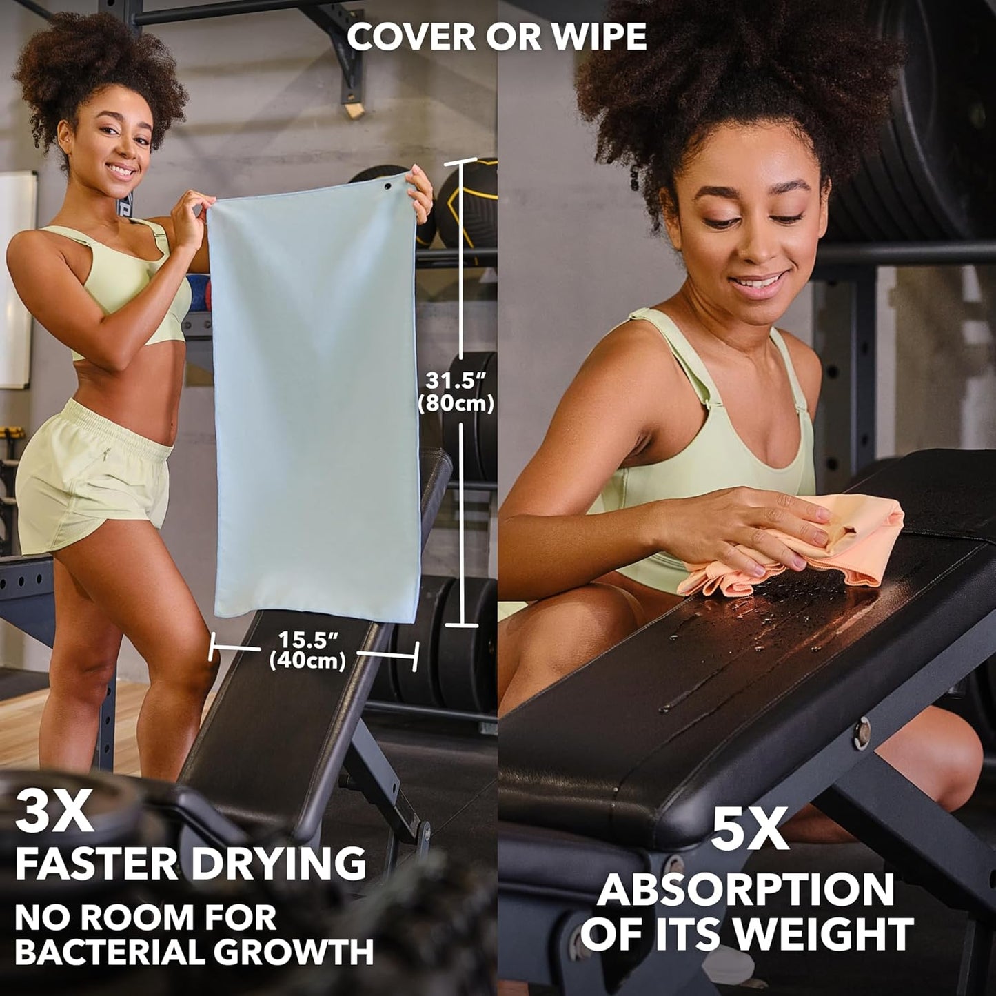 Microfiber Gym Towels, Quick Dry, Highly Absorbing, Odor-Free | Men & Women - Workout Sweat Sports Towel for Hot Yoga, Tennis, Running, Exercise, Working Out, Camping, Set of 5