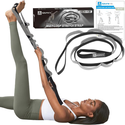 Half-Elastic Stretch Straps with 11 Loops, Stretching Strap for Physical Therapy, Multi-Loop Yoga Strap Fitness Exercise Strap for Yoga, Pilates, Dance, Flexibility&Exercise