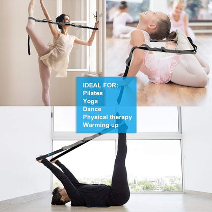 Half-Elastic Stretch Straps with 11 Loops, Stretching Strap for Physical Therapy, Multi-Loop Yoga Strap Fitness Exercise Strap for Yoga, Pilates, Dance, Flexibility&Exercise
