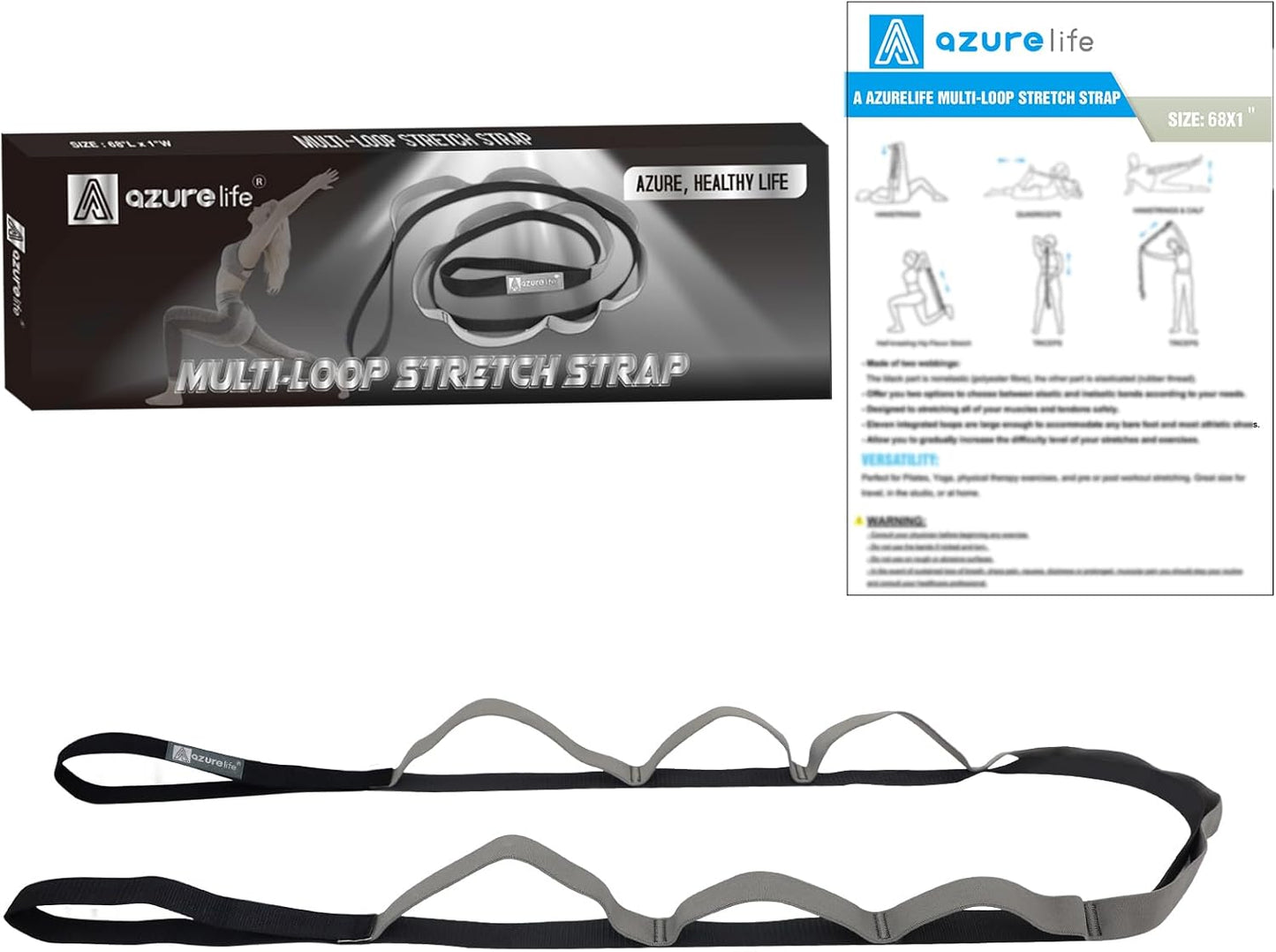 Half-Elastic Stretch Straps with 11 Loops, Stretching Strap for Physical Therapy, Multi-Loop Yoga Strap Fitness Exercise Strap for Yoga, Pilates, Dance, Flexibility&Exercise