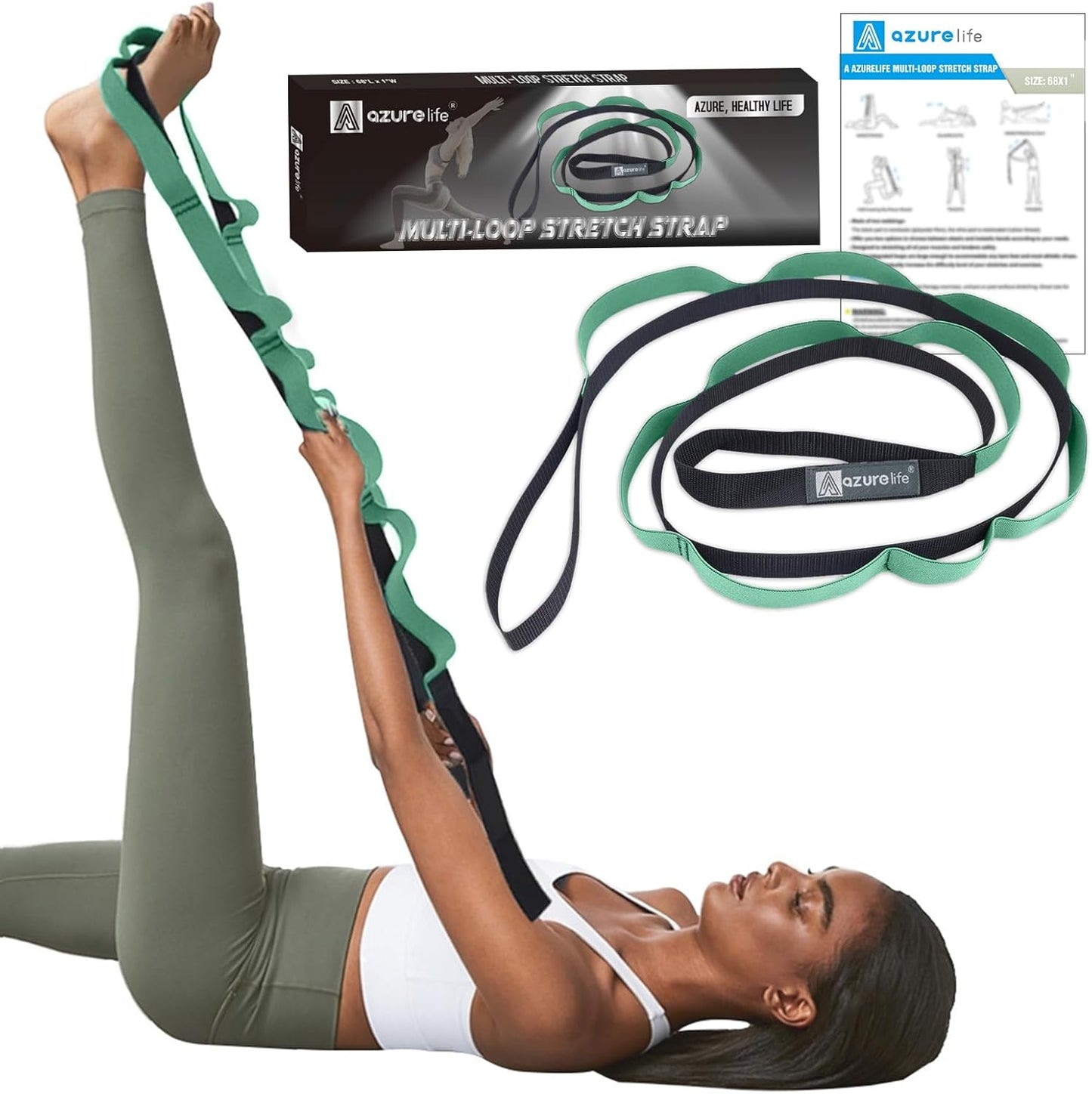 Half-Elastic Stretch Straps with 11 Loops, Stretching Strap for Physical Therapy, Multi-Loop Yoga Strap Fitness Exercise Strap for Yoga, Pilates, Dance, Flexibility&Exercise