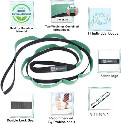 Half-Elastic Stretch Straps with 11 Loops, Stretching Strap for Physical Therapy, Multi-Loop Yoga Strap Fitness Exercise Strap for Yoga, Pilates, Dance, Flexibility&Exercise