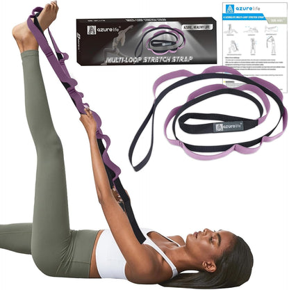 Half-Elastic Stretch Straps with 11 Loops, Stretching Strap for Physical Therapy, Multi-Loop Yoga Strap Fitness Exercise Strap for Yoga, Pilates, Dance, Flexibility&Exercise