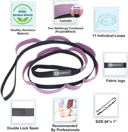 Half-Elastic Stretch Straps with 11 Loops, Stretching Strap for Physical Therapy, Multi-Loop Yoga Strap Fitness Exercise Strap for Yoga, Pilates, Dance, Flexibility&Exercise