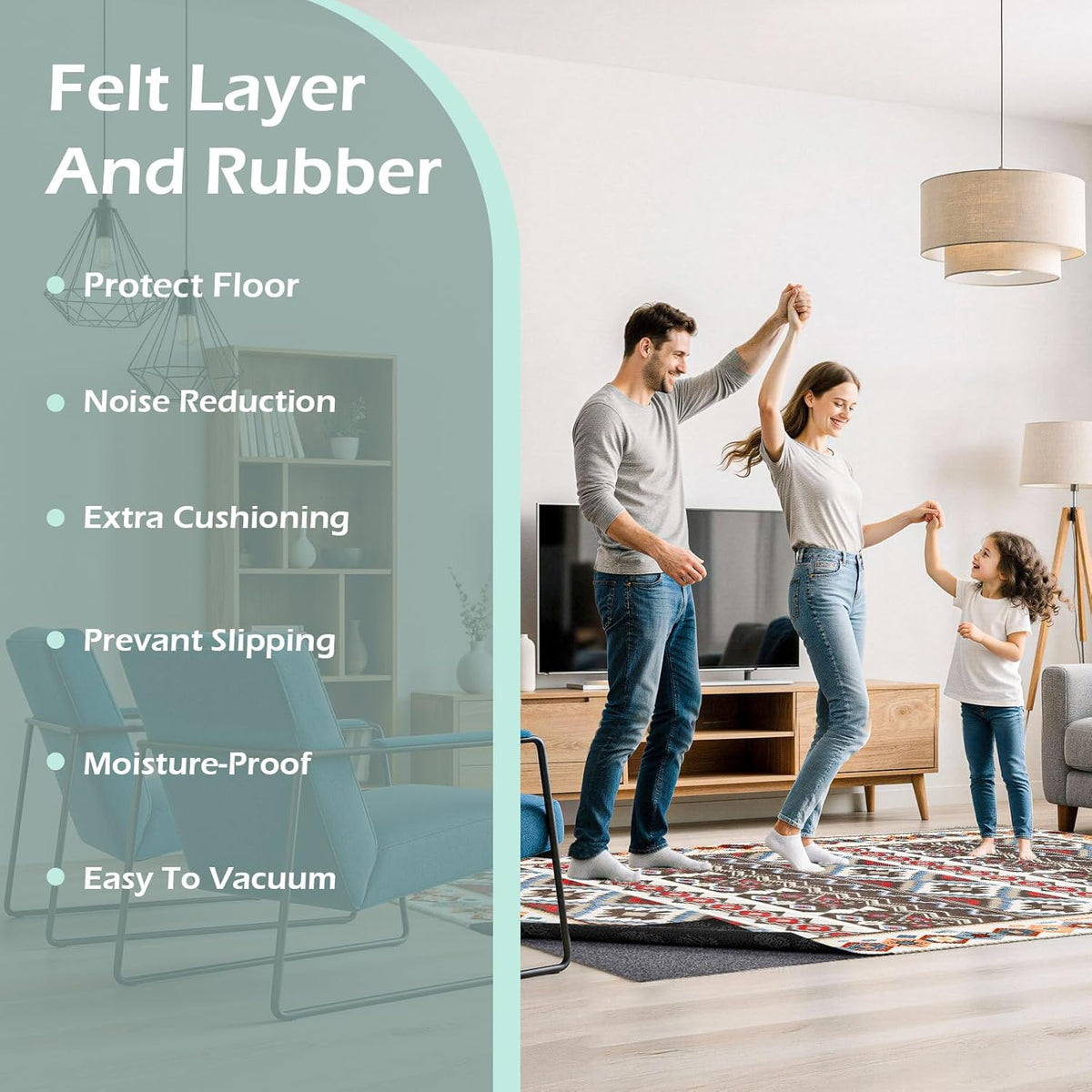 Non-Slip Rug Pads,3x5ft Waterproof Rug Pad,Carpet Pad for Hardwood,Tile,All Floors – Floor Protection,Cushioning, Anti-Slip Grip