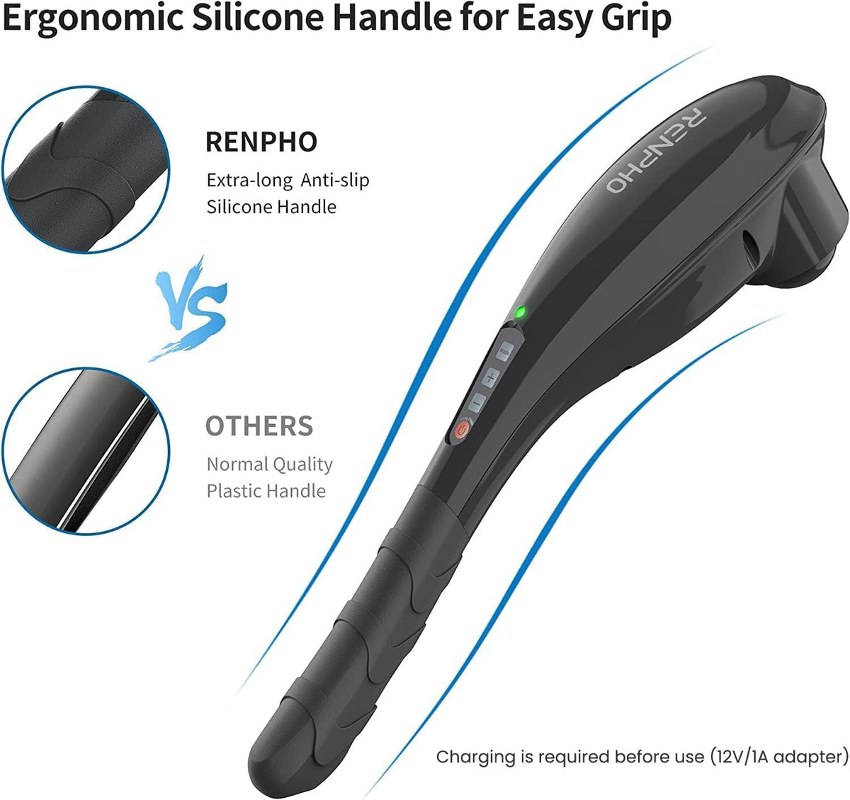 Rechargeable Handheld Back Massager with 5 Adjustable Speeds & Modes, Gifts for Men/Women, Cordless Electric Neck Massage Tool for Muscle Relief, Tailored Intensity for Shoulder, Leg, Calf