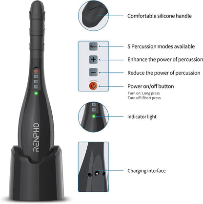 Rechargeable Handheld Back Massager with 5 Adjustable Speeds & Modes, Gifts for Men/Women, Cordless Electric Neck Massage Tool for Muscle Relief, Tailored Intensity for Shoulder, Leg, Calf