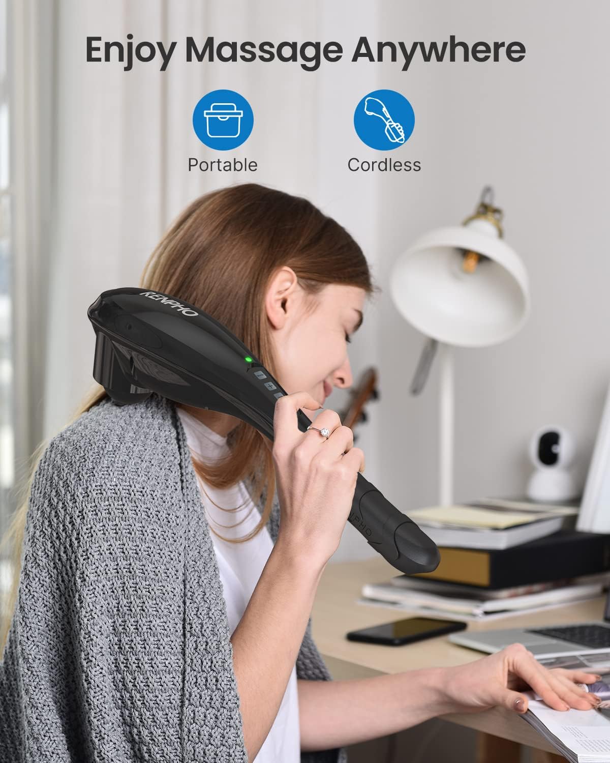Rechargeable Handheld Back Massager with 5 Adjustable Speeds & Modes, Gifts for Men/Women, Cordless Electric Neck Massage Tool for Muscle Relief, Tailored Intensity for Shoulder, Leg, Calf