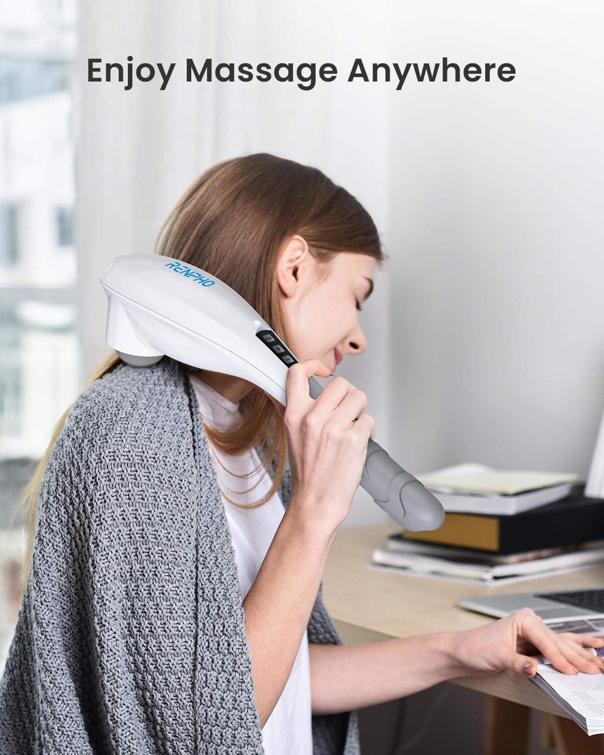 Rechargeable Handheld Back Massager with 5 Adjustable Speeds & Modes, Gifts for Men/Women, Cordless Electric Neck Massage Tool for Muscle Relief, Tailored Intensity for Shoulder, Leg, Calf