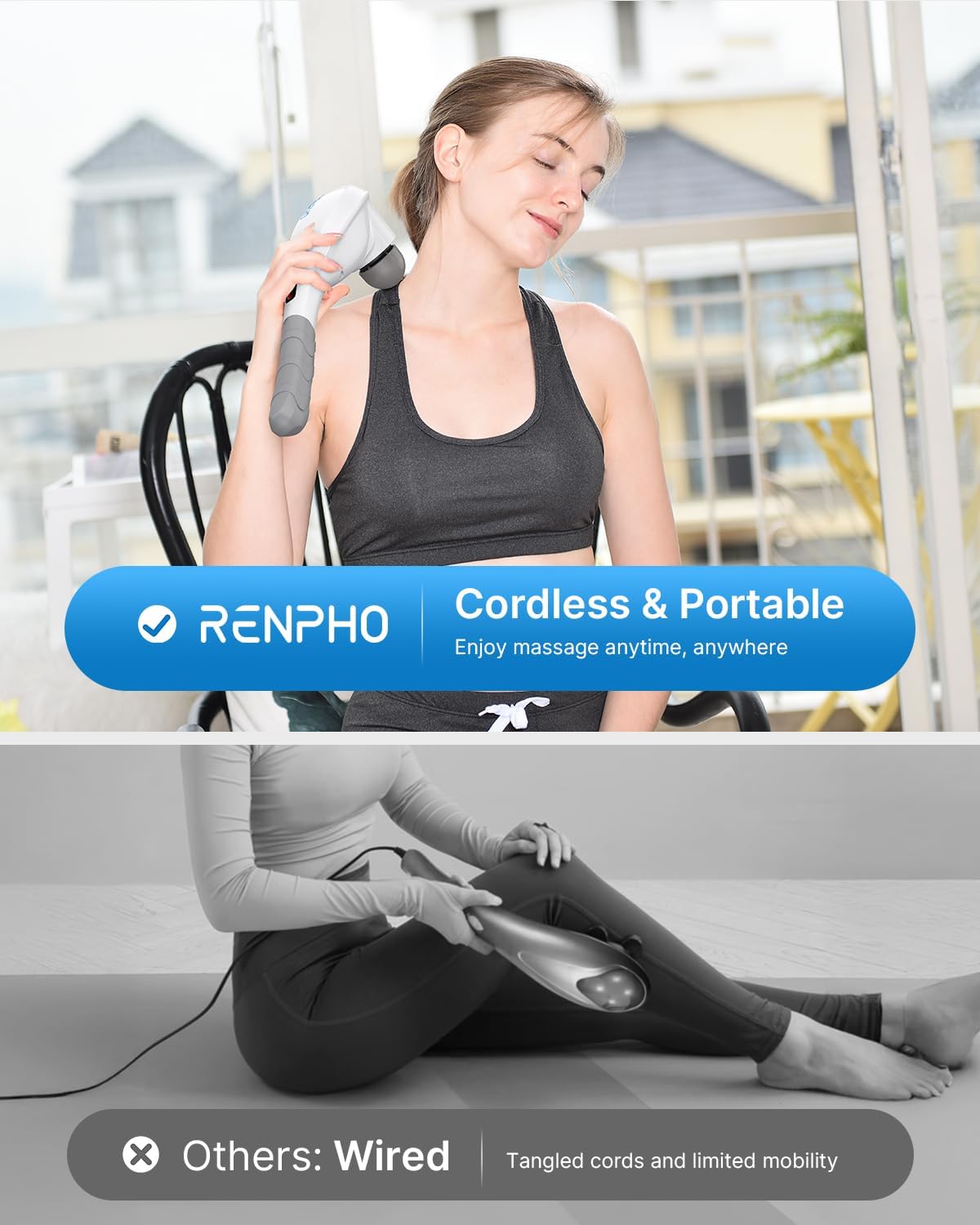 Rechargeable Handheld Back Massager with 5 Adjustable Speeds & Modes, Gifts for Men/Women, Cordless Electric Neck Massage Tool for Muscle Relief, Tailored Intensity for Shoulder, Leg, Calf