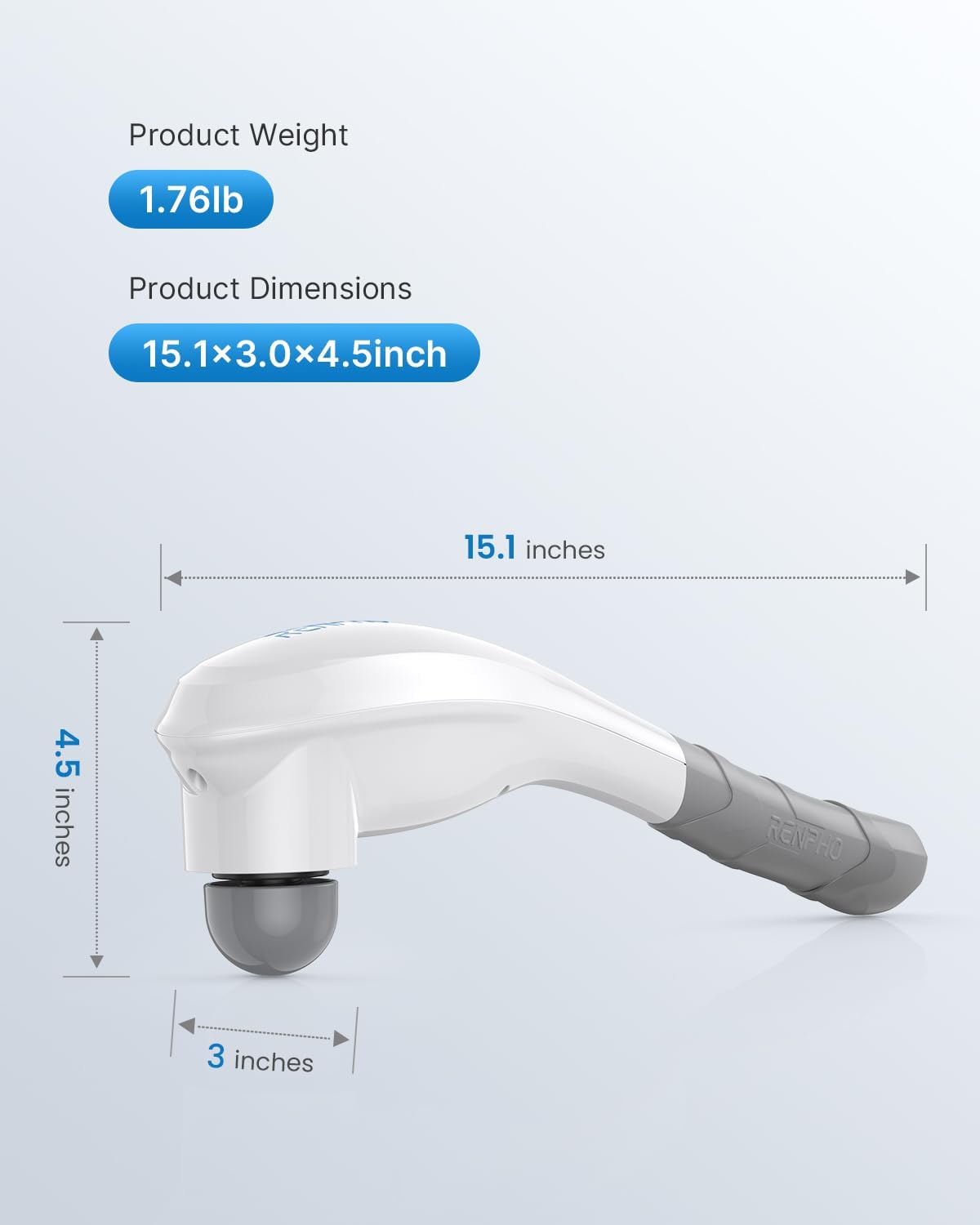 Rechargeable Handheld Back Massager with 5 Adjustable Speeds & Modes, Gifts for Men/Women, Cordless Electric Neck Massage Tool for Muscle Relief, Tailored Intensity for Shoulder, Leg, Calf