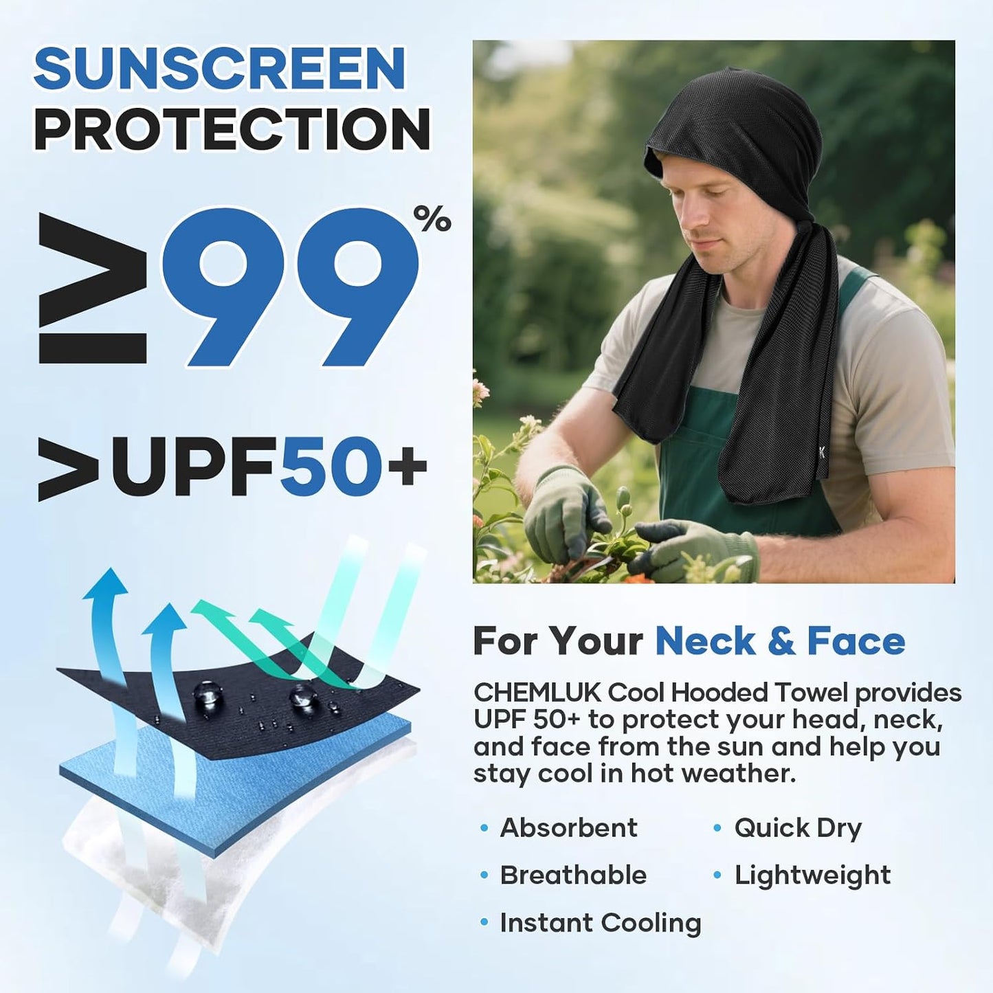 Cooling Rags for Neck: UPF50 Cooling Hoodie Towel with Case 1 Pack