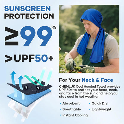 Cooling Rags for Neck: UPF50 Cooling Hoodie Towel with Case 1 Pack