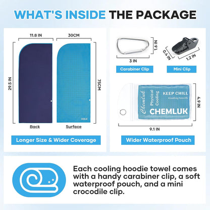 Cooling Rags for Neck: UPF50 Cooling Hoodie Towel with Case 1 Pack