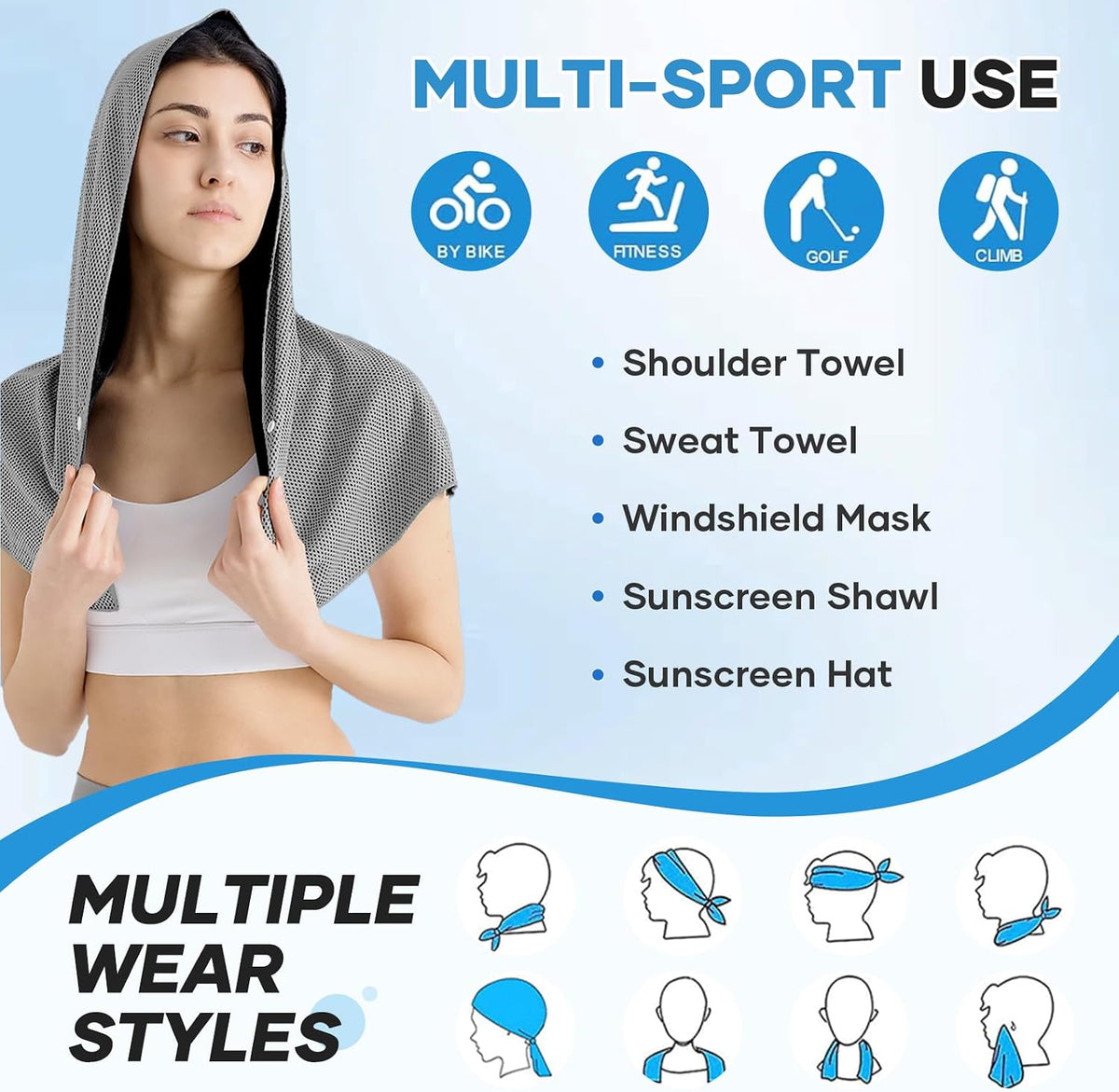 Cooling Rags for Neck: UPF50 Cooling Hoodie Towel with Case 1 Pack