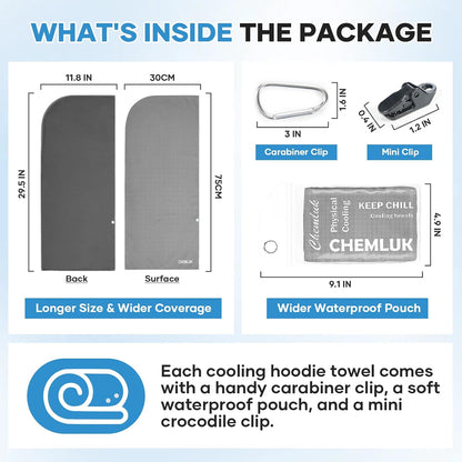 Cooling Rags for Neck: UPF50 Cooling Hoodie Towel with Case 1 Pack