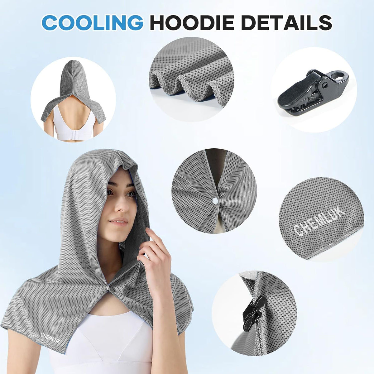 Cooling Rags for Neck: UPF50 Cooling Hoodie Towel with Case 1 Pack