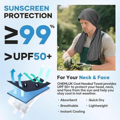 Cooling Rags for Neck: UPF50 Cooling Hoodie Towel with Case 1 Pack