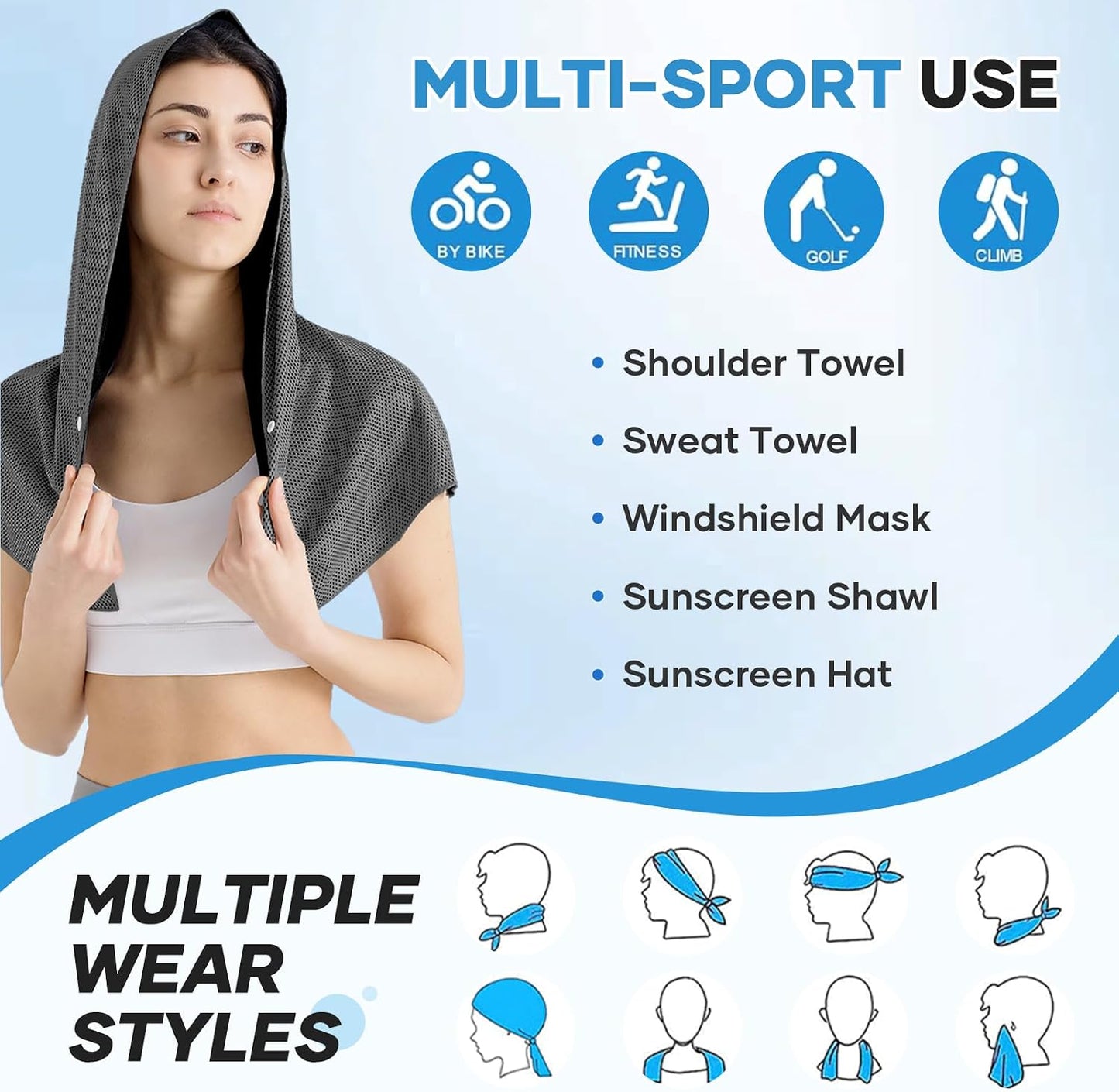 Cooling Rags for Neck: UPF50 Cooling Hoodie Towel with Case 1 Pack