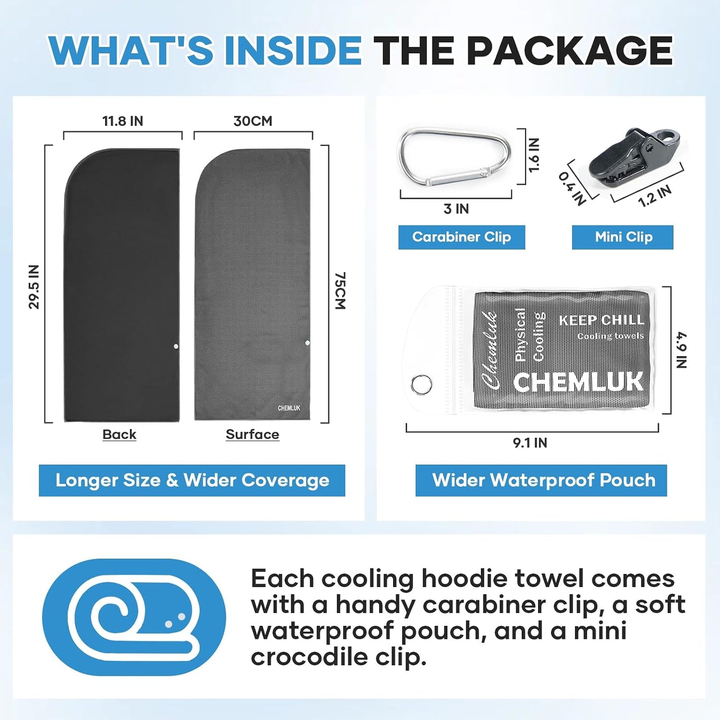 Cooling Rags for Neck: UPF50 Cooling Hoodie Towel with Case 1 Pack