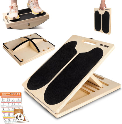3-in-1 Slant Board & 180°/360° Balance Board, Portable 6 Angle Adjustable Calf Stretcher with Training Poster, Anti-Slip 300LBS Wobble Board for Physical Therapy, Standing Desk & Core Strength